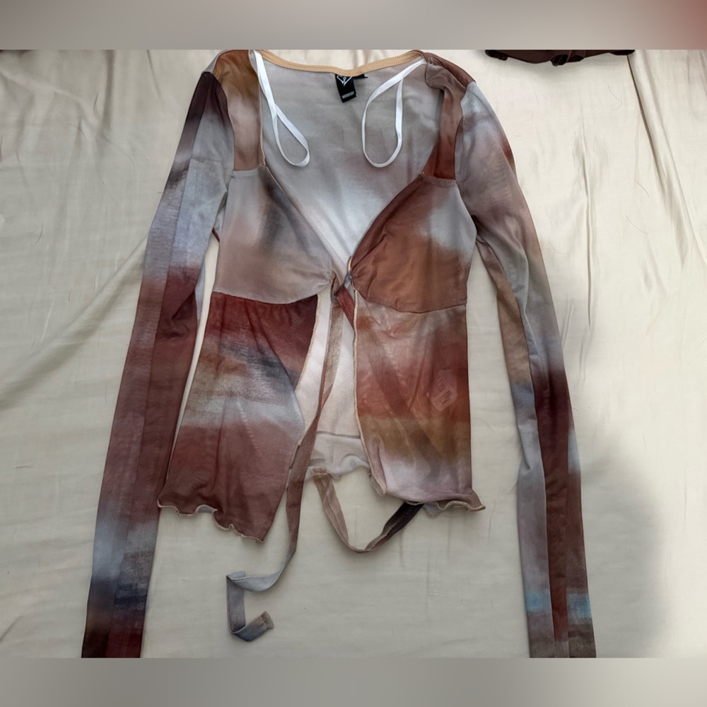 Multicolor Sheer Long Sleeve Top